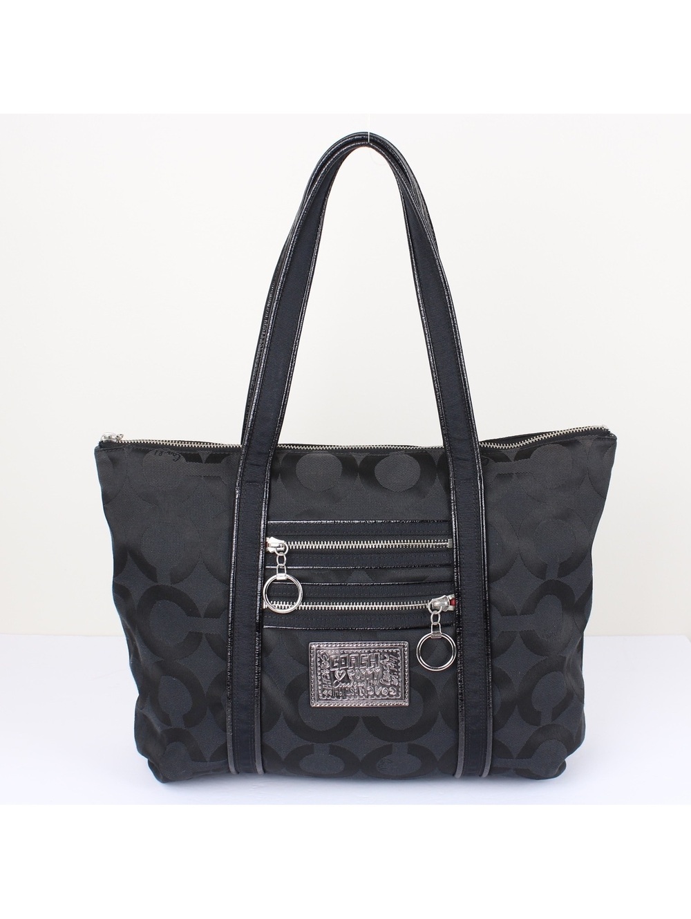 Vintage Coach Poppy Op Art Glam Tote Black Y2K Shoulder Bag 13826